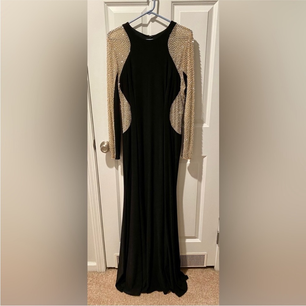 Xscape Women Long Sleeve Beaded Contour GownSpecial Occasion Dress Black Size 10 - Picture 6 of 7